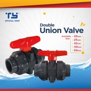 TY Aquarium Double Union Valve Pipa Pipe U–PVC/Stop Kran by 3 Pawns - GREY, 20